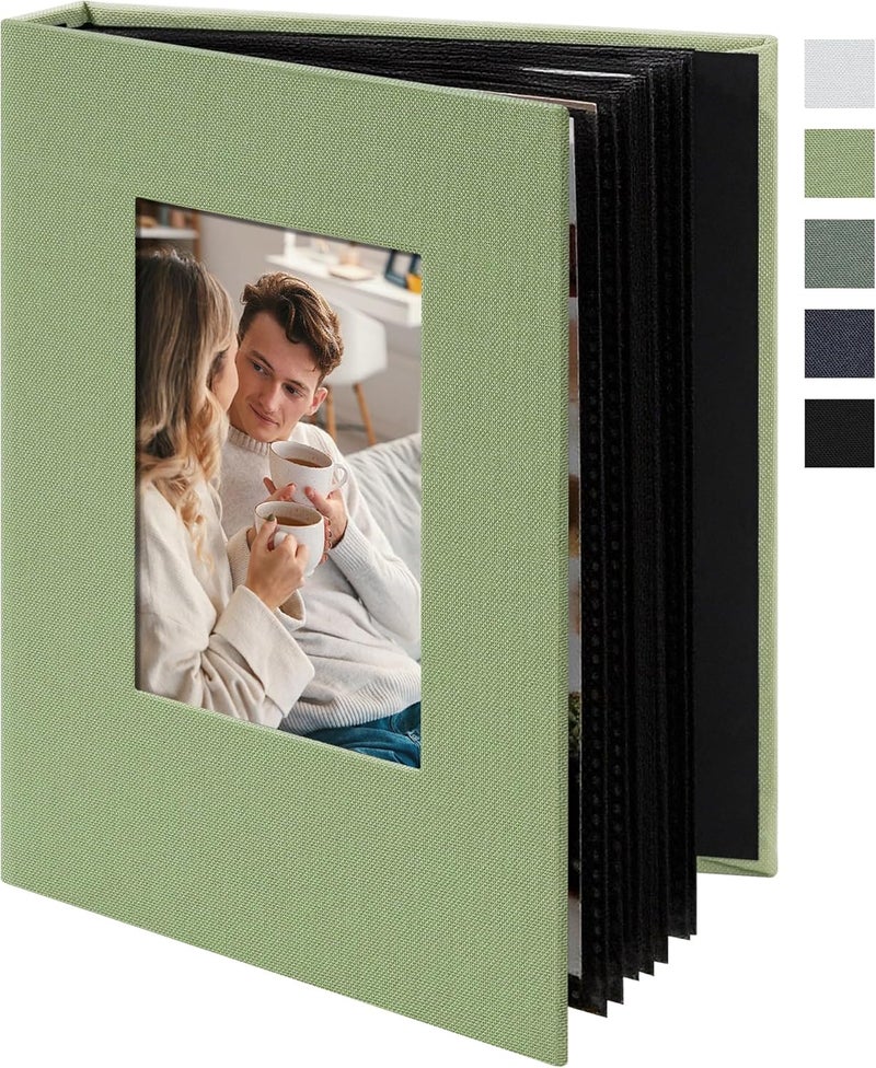 Remowith Small 4x6 Photo Album 24 Pockets Linen Cover with Front Window Portable Mini Picture Book for Travel Wedding Memories Organizer Light Green - Image 1